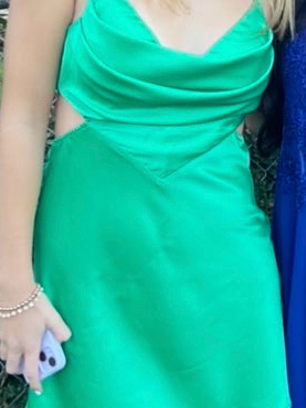 Emerald Green Satin Cowl Neck Dress, fits like a small!!